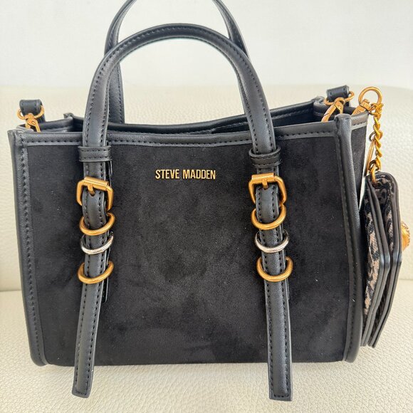 NWT STEVE MADDEN BBOGAN SATCHEL CROSSBODY BAG W CREDIT CARD CASE & HEART CHARM - Picture 1 of 8